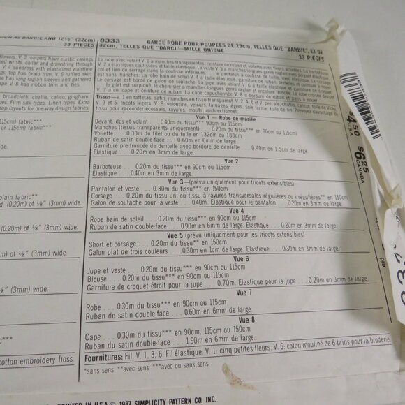 Simplicity 8333 Sewing Pattern 11.5 & 12.5" tall Doll Clothes INCOMPLETE see all - Picture 10 of 16